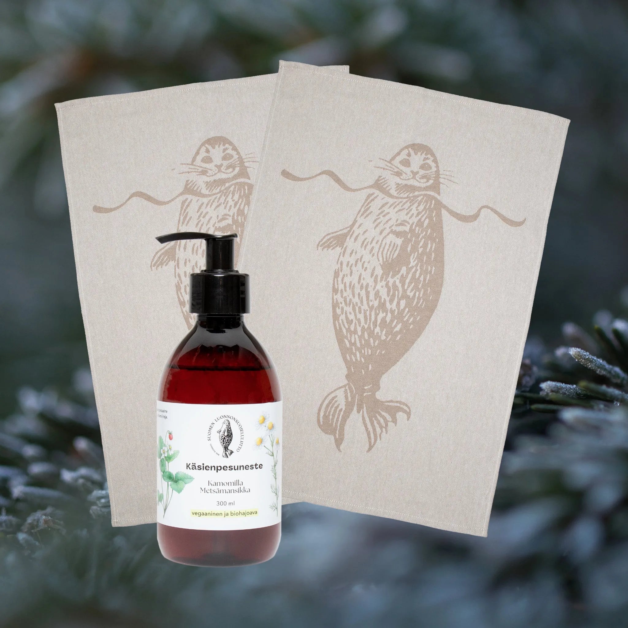 Lahjapaketti: Keittiöpyyhkeet ja käsienpesuneste