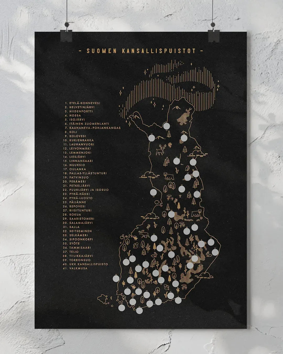 Suomen kansallispuistot -raaputuskartta-Muut julisteet-Suomen luonnonsuojeluliiton Luontokauppa