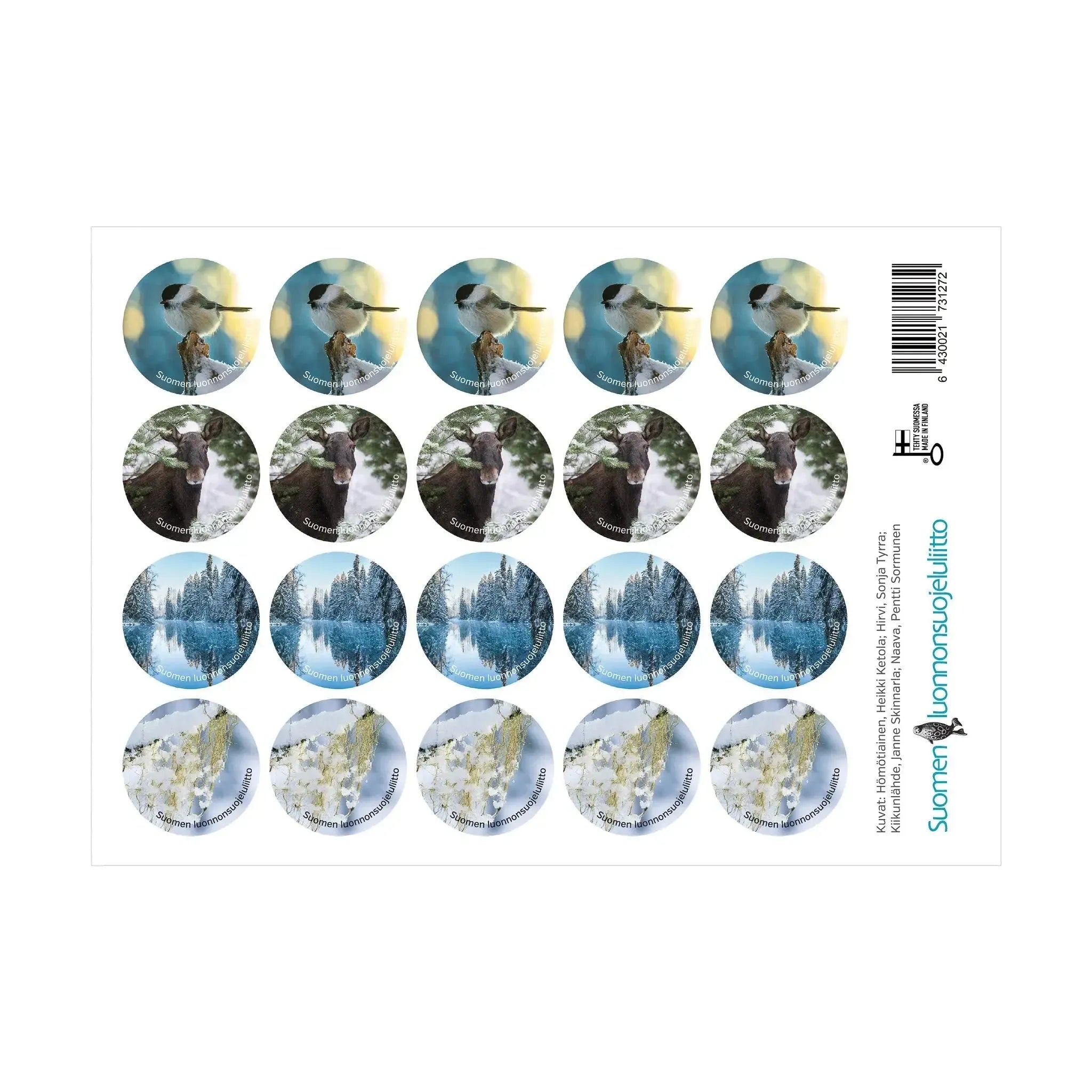 Talviaiheiset kirjeensulkijatarrat (2024)-Kirjeensulkijamerkit-Suomen luonnonsuojeluliiton Luontokauppa